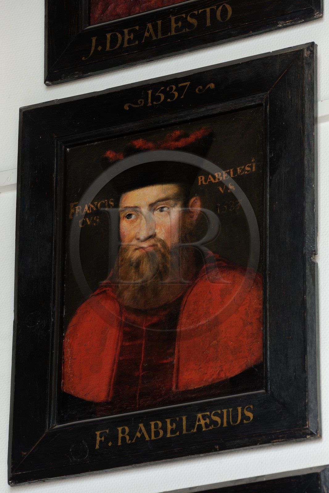France, Hérault (34), Montpellier, centre historique, faculté de médecine, antichambre de la salle du Conseil, le vestiaire des professeurs, portrait de Rabelais qui obtient son titre de docteur à Montpellier en 1537