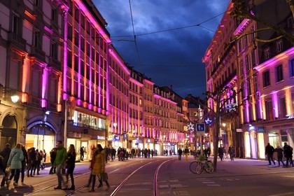 France, Bas Rhin, Strasbourg, christmas lighting in rue de la Mesange