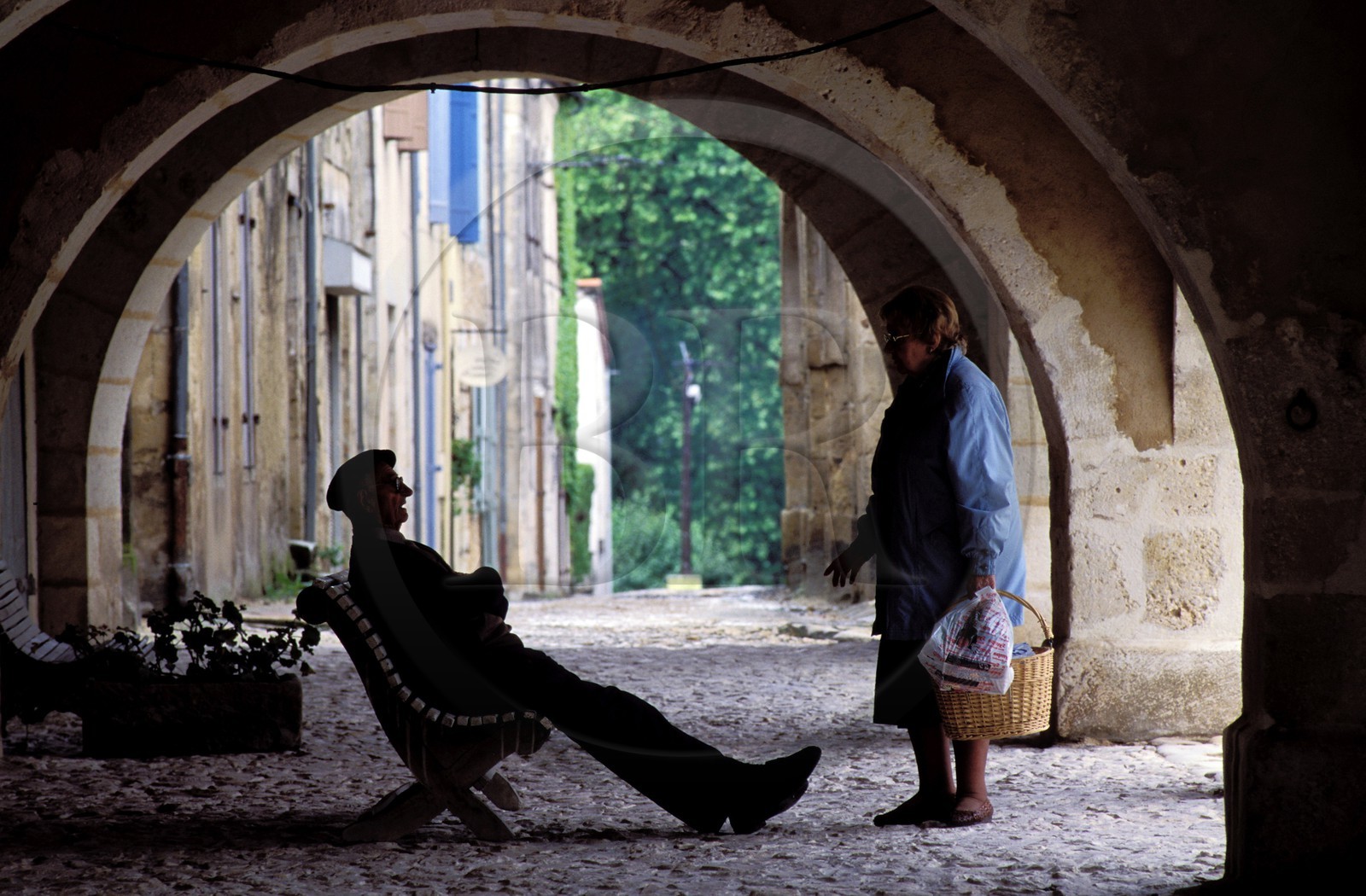 France, Landes, village of Armagnac, under the arcades