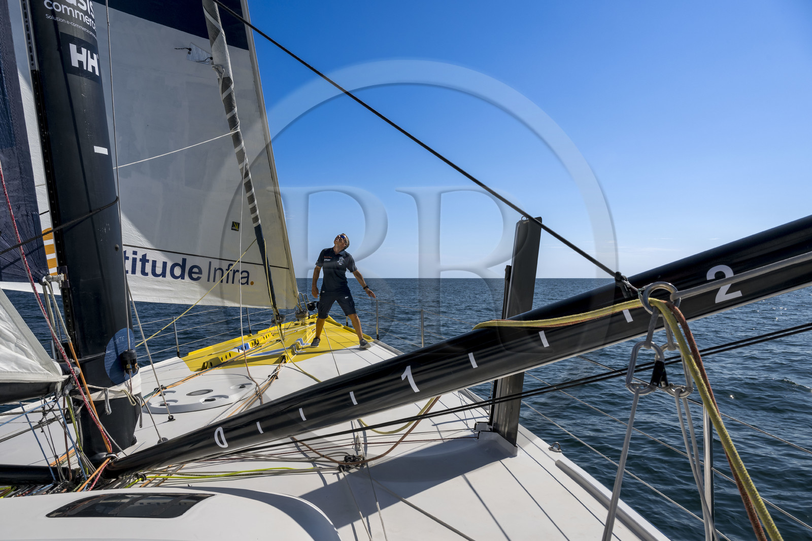 France, Vendée (85), Les-Sables-d'Olonne, le skipper Manuel Cousin en entrainement sur son voilier monocoque de 60 pieds IMOCA Coup de Pouce