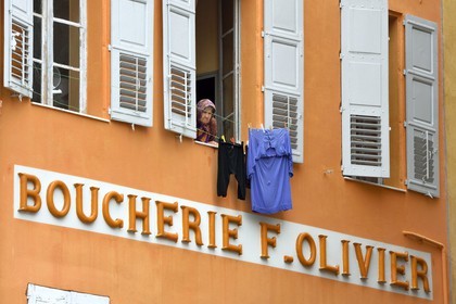 France, Alpes-Maritimes, Grasse, butcher facade on the place aux Aires