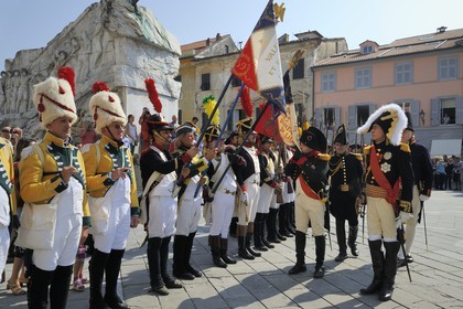 Italy, Liguria, Sarzana, Napoleon Festival, Napoleon reviews the troops along with the Marshal of the Empire Massena on the Piazza Matteotti