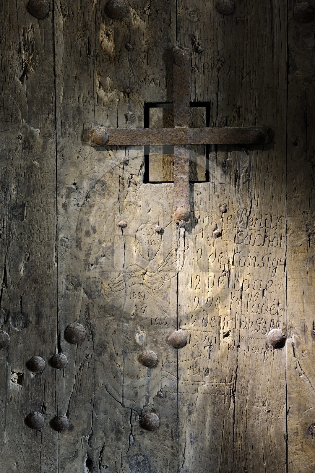 France, Manche, the abbey of Mont Saint Michel, listed as World Heritage by UNESCO, door of jail going towards the north south stairs