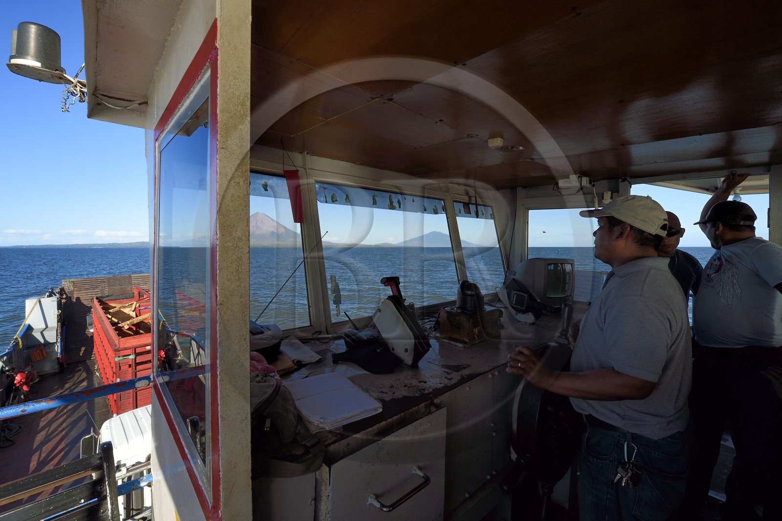 Nicaragua, Lake Nicaragua, ferry from San Jorge to Moyagalpa on Ometepe Island with the Conception volcano (1610 m) still active in the background