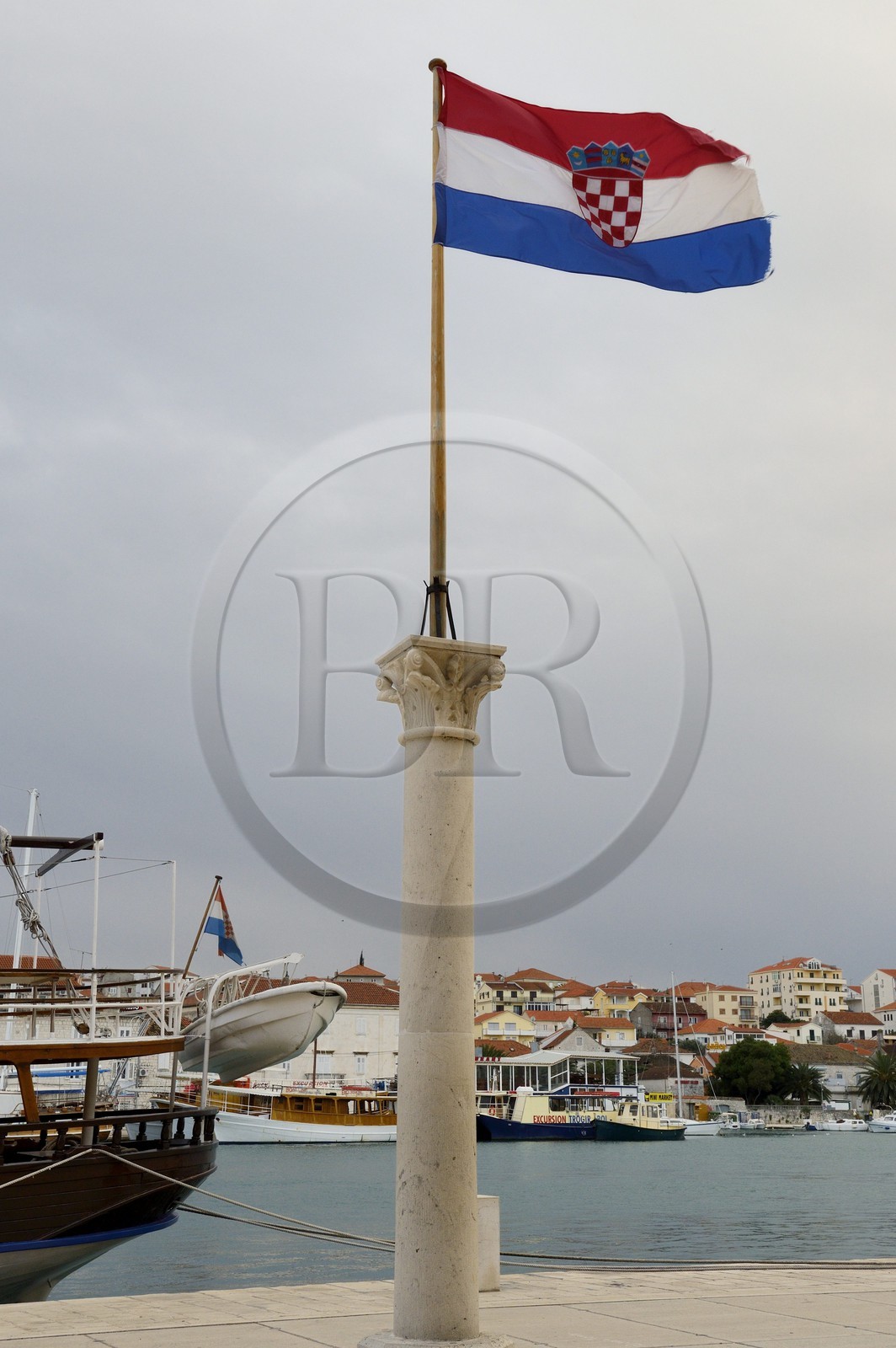 Croatia, Dalmatia, Dalmatian Coast, Trogir, historic center listed as World Heritage by UNESCO, croatian flag