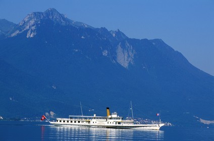 France, Haute Savoie, paddleboat Italy on the Geneva lake (Leman lake)