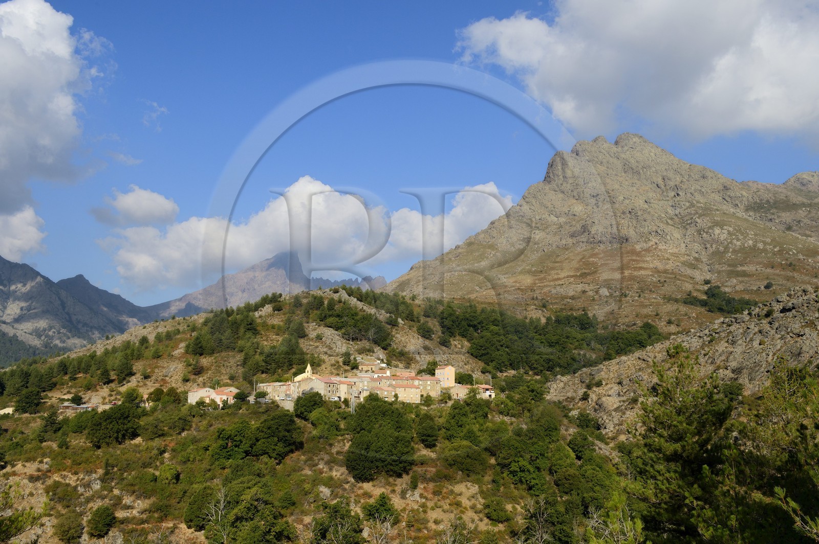 France, Haute Corse, Niolu (Niolo) region, Calasima highest village in Corsica (1 095m) at the foot of the Paglia Orba mountain shaped as a shark fin