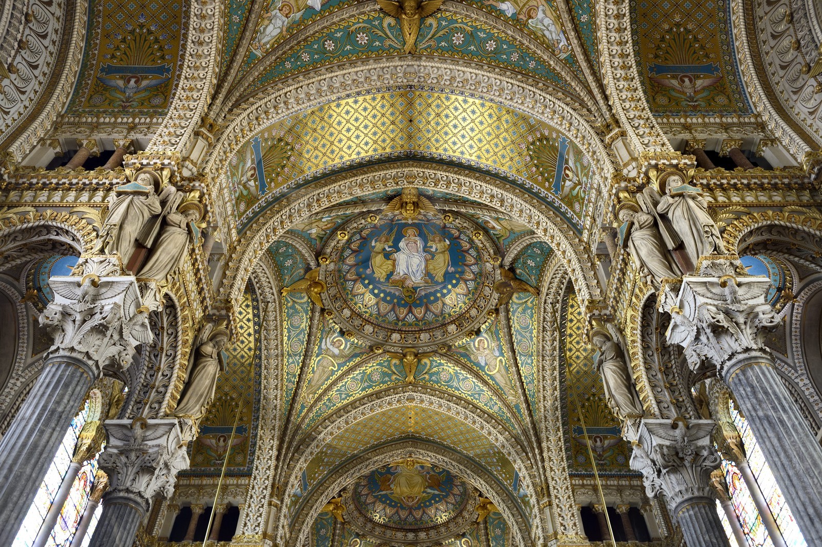 France, Rhone, Lyon, historical site listed as World Heritage by UNESCO, Notre Dame de Fourviere basilica, the nave