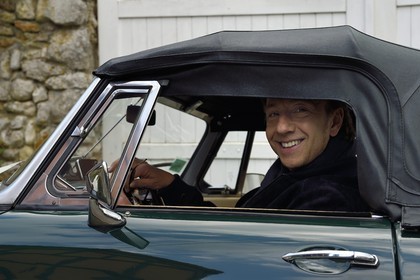 France, Yvelines, Montchauvet, shooting for the television of the Preferred Village of the French (Village Préféré des Français) with Stéphane Bern, Stéphane Bern driving a MG convertible