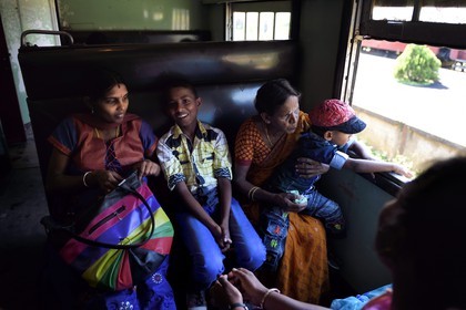 Sri Lanka, Uva Province, family in a wagon in Badulla train station