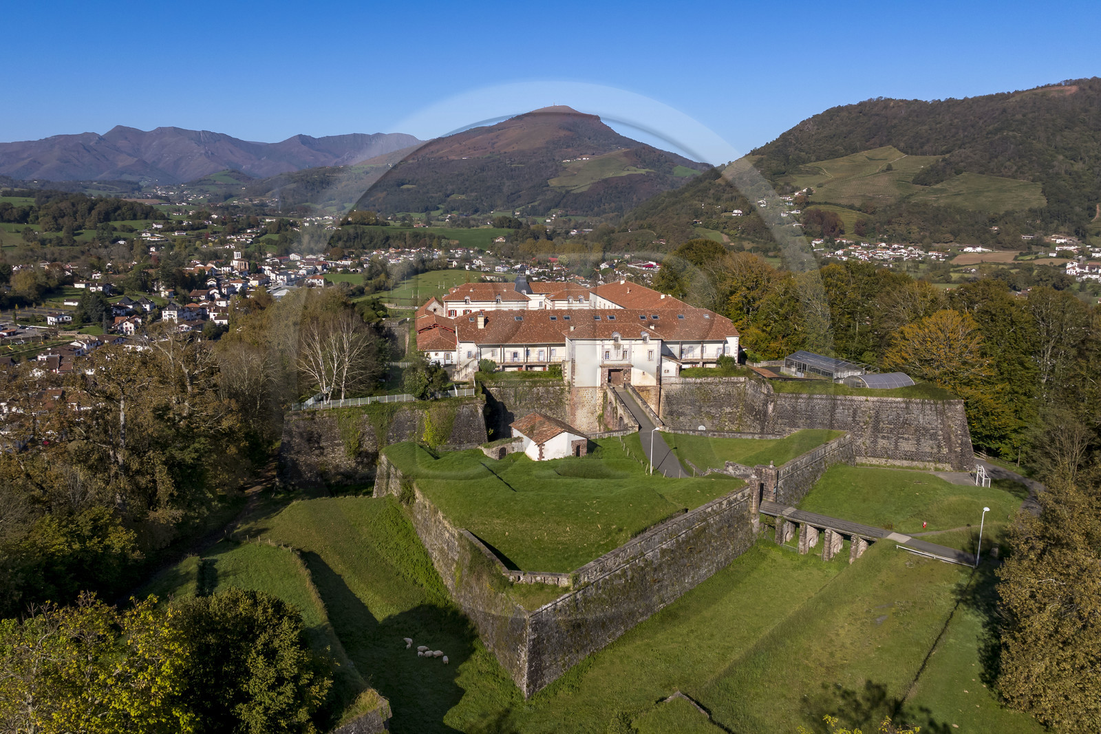 France, Pyrenees Atlantiques, Basque Country, Saint Jean Pied de Port, the citadelle consolidated by Vauban (aerial view)