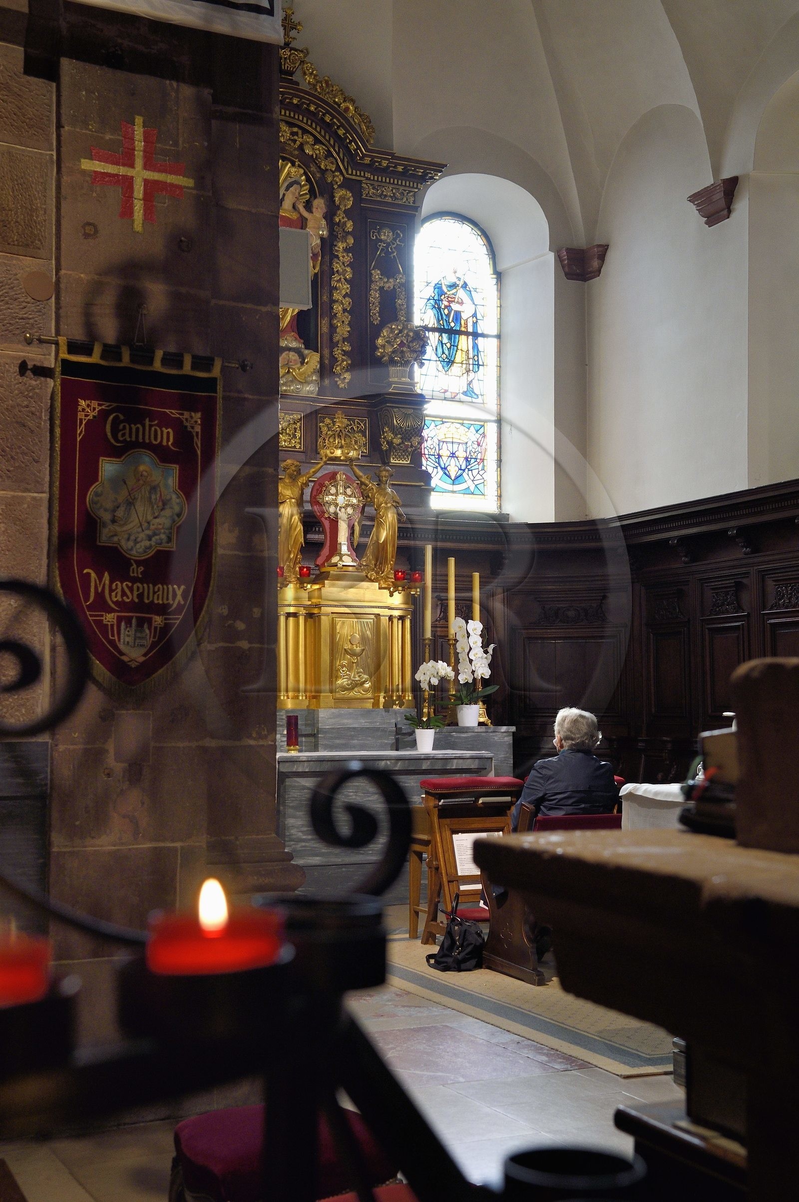 France, Bas Rhin, Mont Saint Odile, Mont Sainte-Odile Abbey also known as Hohenburg Abbey, the perpetual adoration of the Brotherhood of Sainte-Odile in the basilica is ensured by several groups from all regions of Alsace
