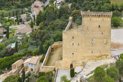 France, Vaucluse, Chateauneuf du Pape, the castle dungeon (aerial view)