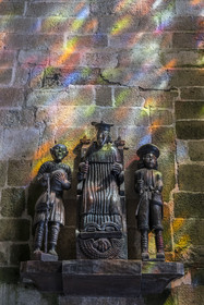 France, Côtes-d'Armor, Tréguier, Saint Tugdual Cathedral, statue of Saint Yves between the rich and the poor (in Breton dress)