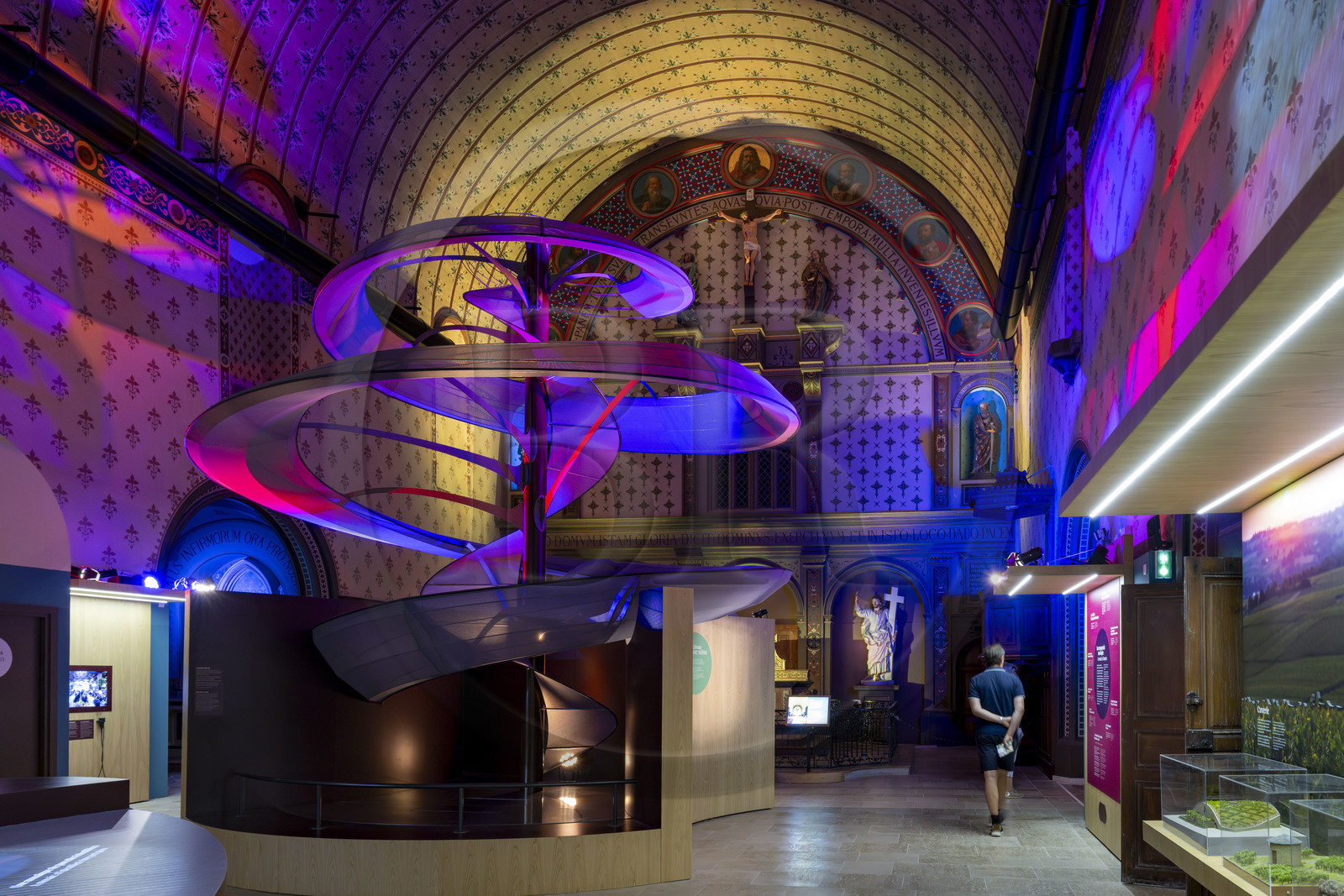 France, Cote d'Or, Dijon, area listed as World Heritage by UNESCO, International Cité of Gastronomy and Wine by architect Anthony Béchu, intérieur de la Grande Chapelle de l'ancien hopital général, exhibition on climates and terroirs