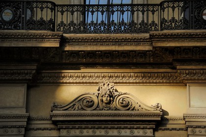 Italy, Lombardy, Milan, Vittorio Emmanuel II Gallery, shopping arcade built on the 19th century by Giuseppe Mengoni, detail of a facade