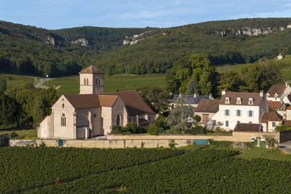 France, Côte-d'Or (21), Paysage culturel des climats de Bourgogne classés Patrimoine Mondial de l'UNESCO, Route des Grands Crus, vignoble de la Côte de Nuits, Gevrey-Chambertin, l’église romane de Saint-Aignan
