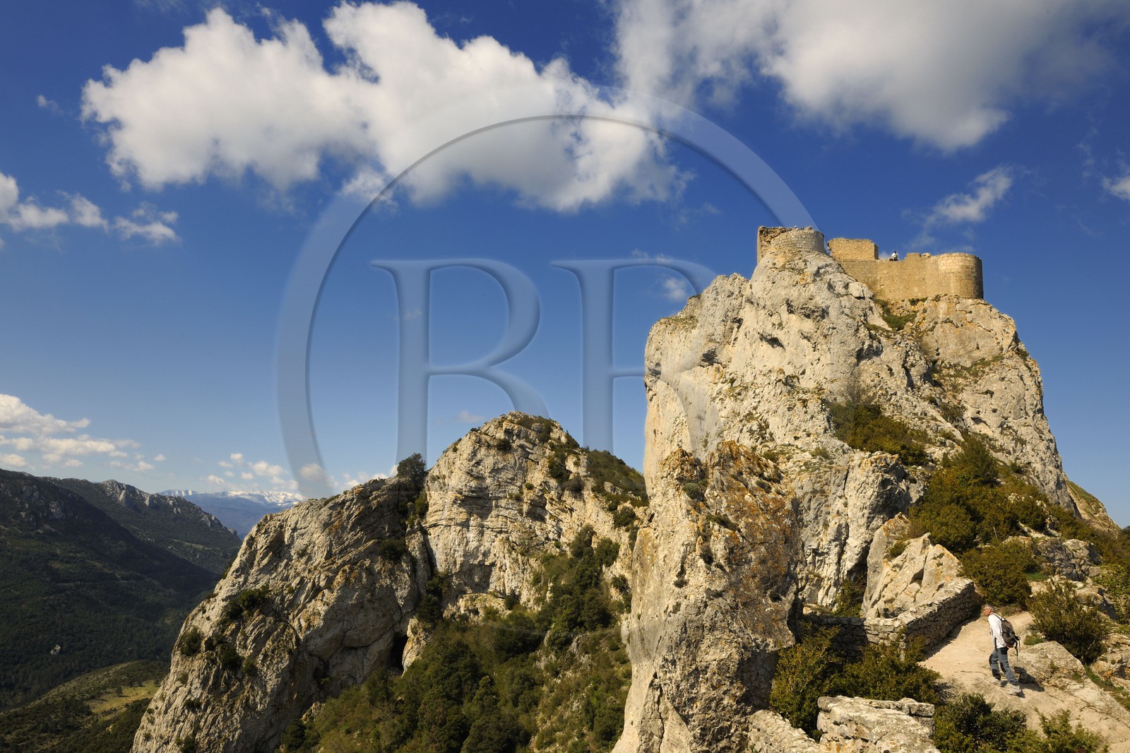 France, Aude, Peyrepertuse, the ruins of Cathar castle built in XIIth century, the castle of St. George in the upper part