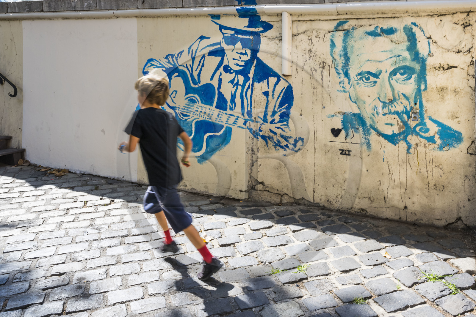 France, Hérault (34), Sète, peinture murale hommage à Georges Brassens sur la Place Léon Blum
