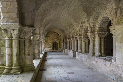 France, Vendée (85), Nieul-sur-l'Autise, Abbaye royale Saint-Vincent fondée en 1069, abrite la tombe d'Aénor de Châtelleraut mère d'Alienor d'Aquitaine, le cloitre et la salle capitulaire à droite