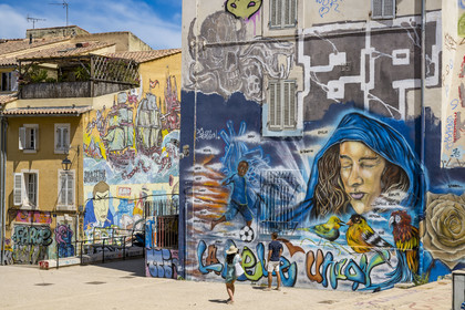 France, Bouches-du-Rhône (13), Marseille, quartier du Panier, peintures murales et graffitis place du Refuge