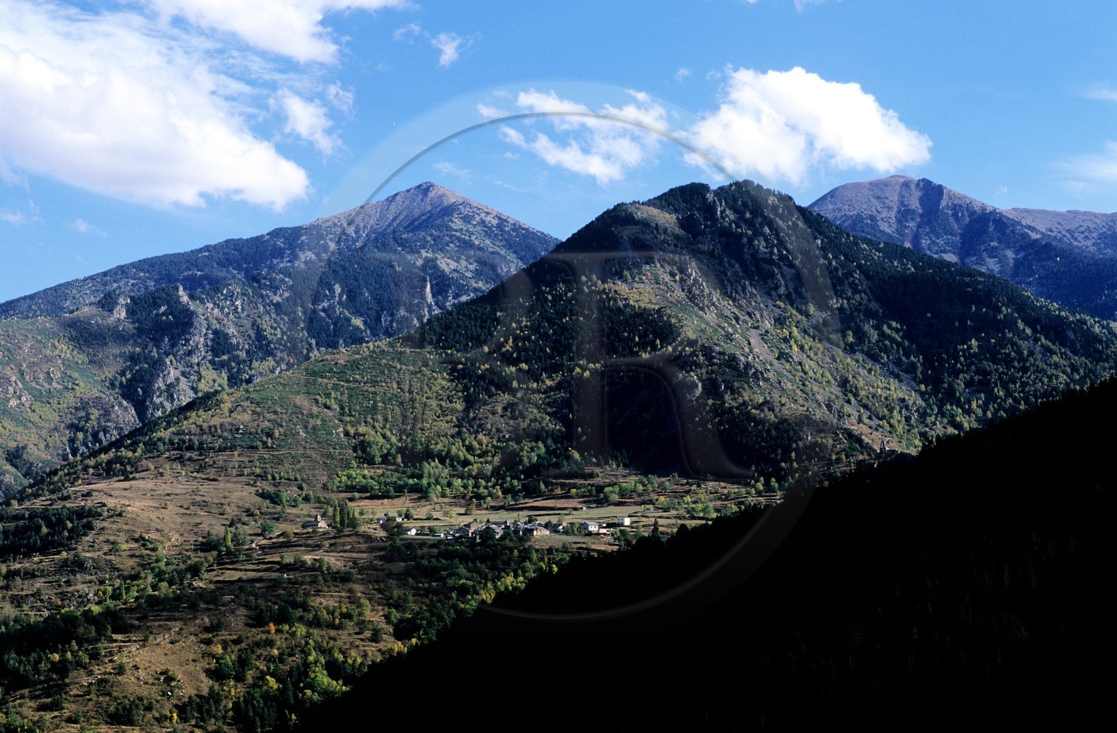 France, Pyrenees Orientales, small hamlet of Prats Balaguer on the mountainside in Haut Conflent