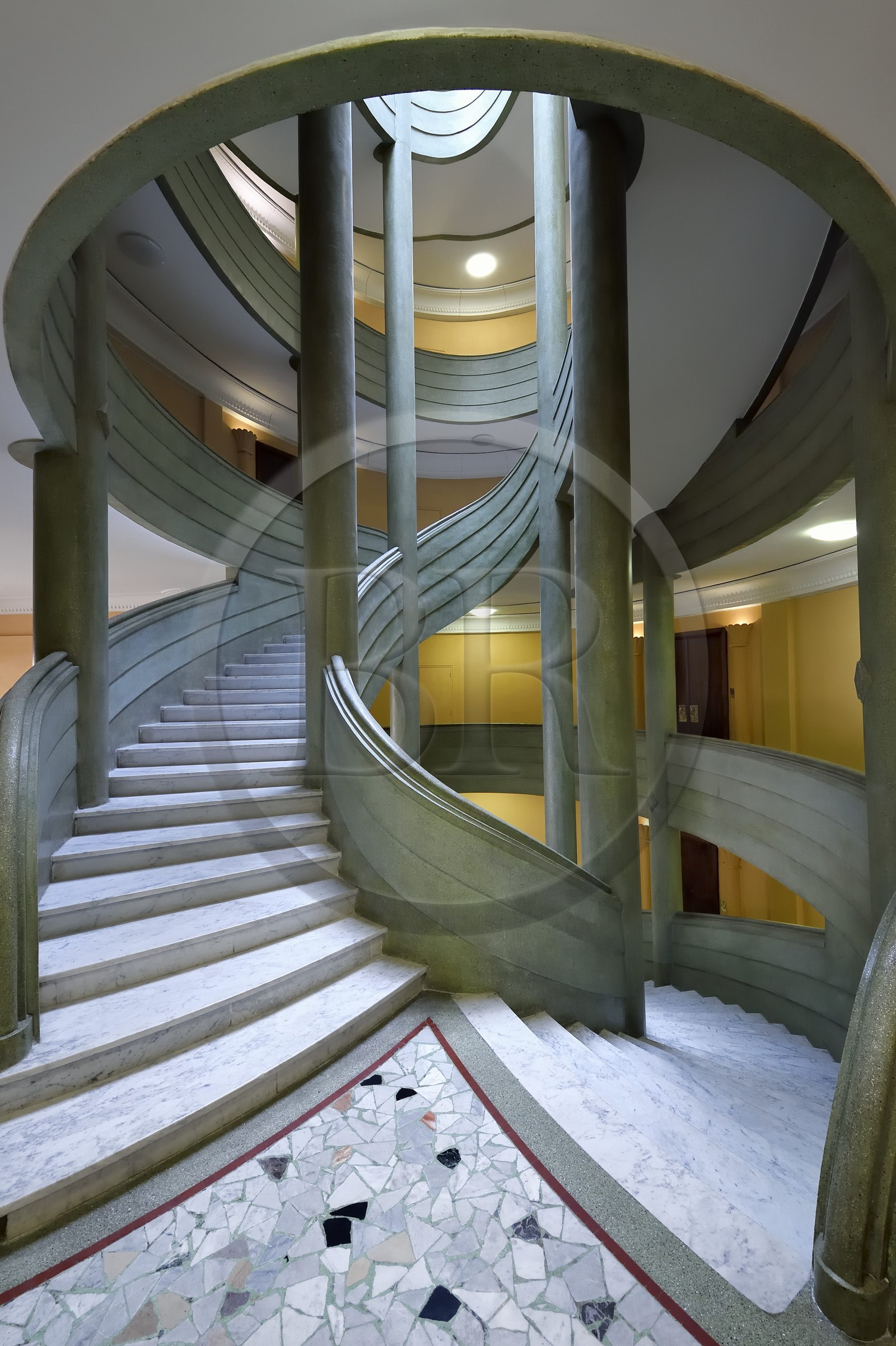 France, Alpes-Maritimes, Nice, Baumettes district, the Gloria Mansions Art deco building, monumental central staircase with elliptical cage
