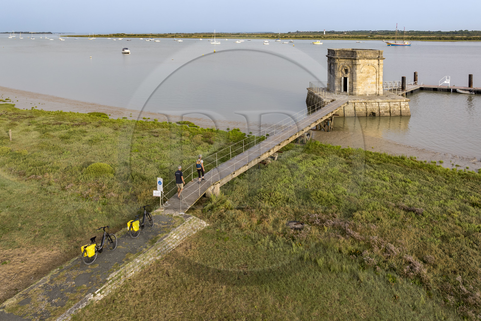 France, Charente Maritime, Saint-Nazaire-sur-Charente, the Royal Fountain of Lupine along the Charente river is the most remarkable of the last three existing fountains (aerial view)