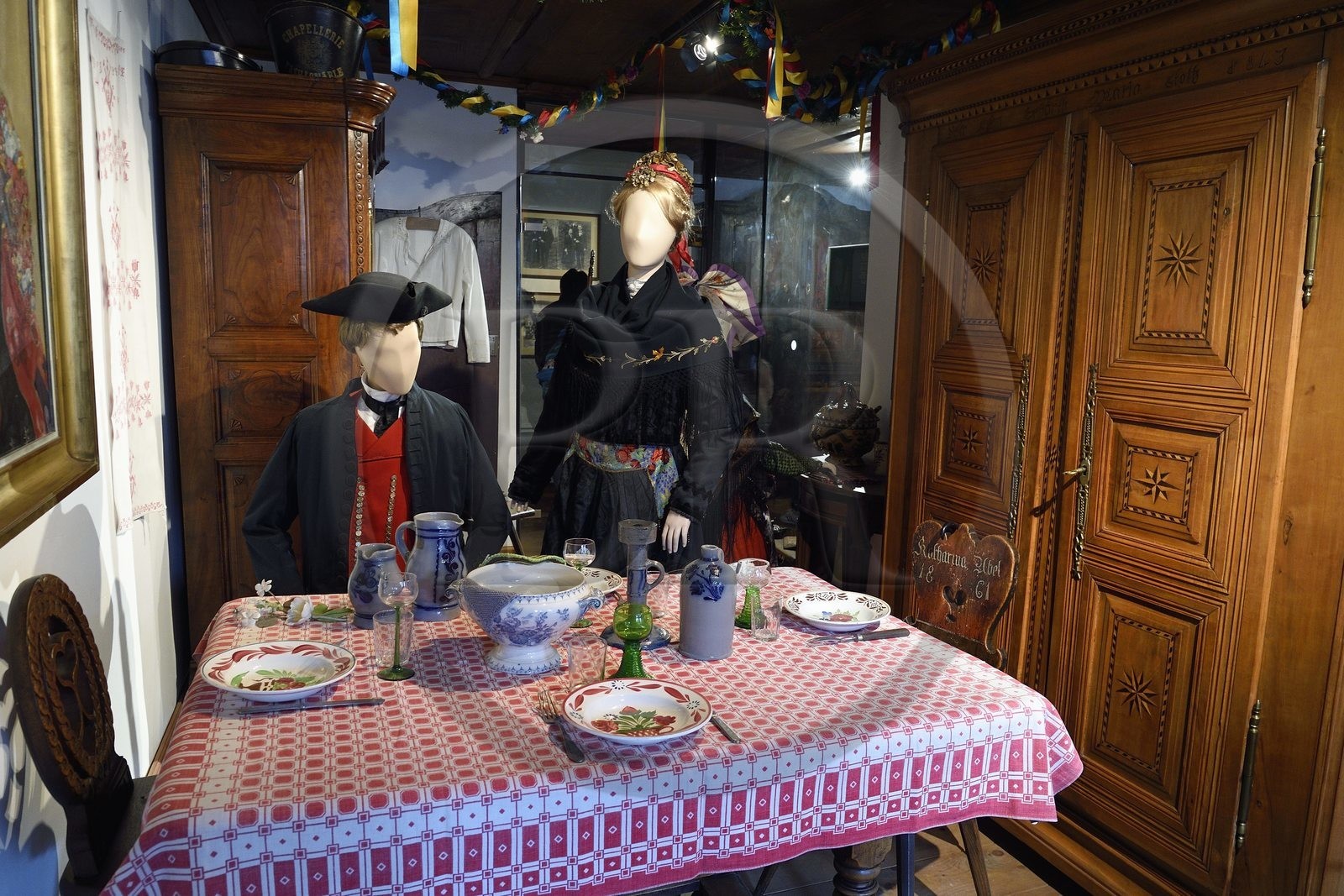 France, Bas Rhin, Strasbourg, old town listed as World Heritage by UNESCO, Alsatian museum (museum of popular arts and traditions), a 19th century stub with wedding costumes and furniture