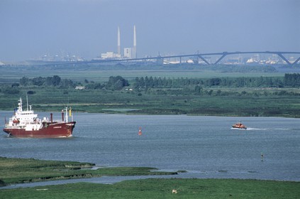France, Eure, Marais (marsh) Vernier, a cargo going upstream the Seine river