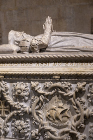 Portugal, Lisbon, Belem, Hieronymites Monastery (Mosteiro dos Jeronimos), listed as World Heritage by UNESCO, Santa Maria church, manueline style tomb of Vasco da Gama