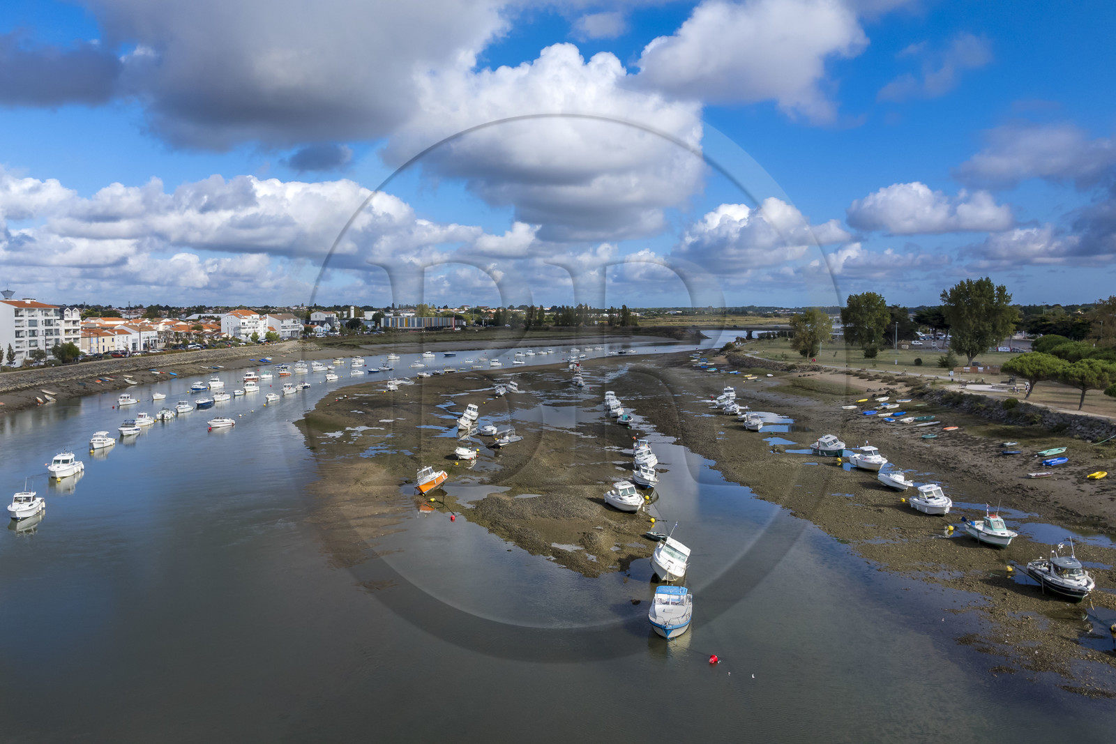 France, Vendée, Saint Gilles Croix de vie, the mouth of the Vie river (aerial view)