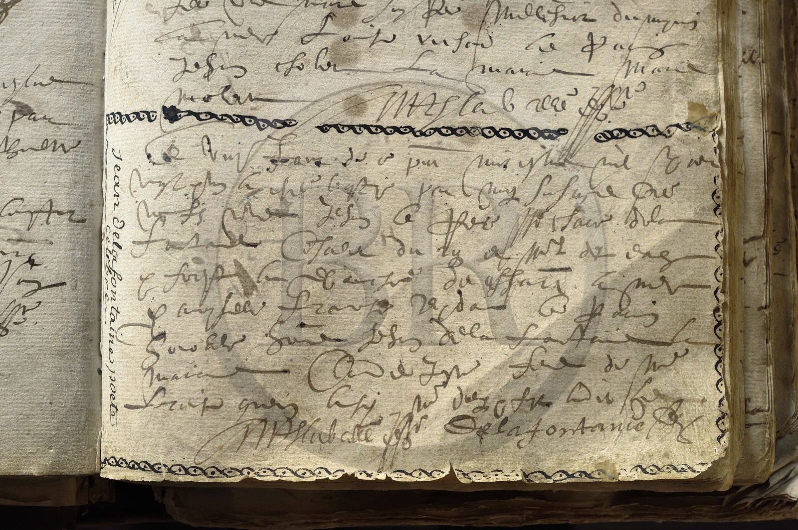 France, Aisne (02), Château-Thierry, Musée Jean de La Fontaine - Ville de Chateau-Thierry, l'acte de baptême original du poète annoté dans la marge par la suite Jean Delafontaine poete celebre