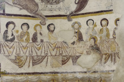 France, Loir-et-Cher (41), Saint-Jacques-des-Guérets, église romane Saint-Jacques construite au XIIème siècle, la Cène