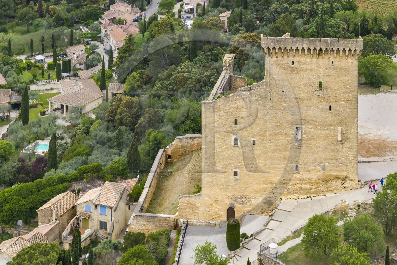 France, Vaucluse, Chateauneuf du Pape, the castle dungeon (aerial view)