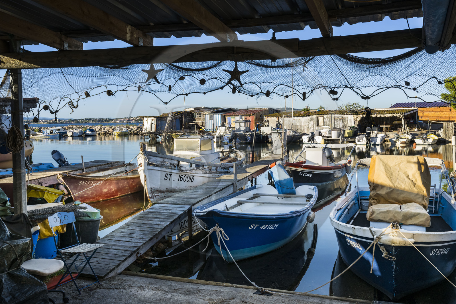 France, Hérault (34), Sète, quartier de la Pointe Courte, le petit port du quartier de pecheurs sur les rives de l'étang de Thau