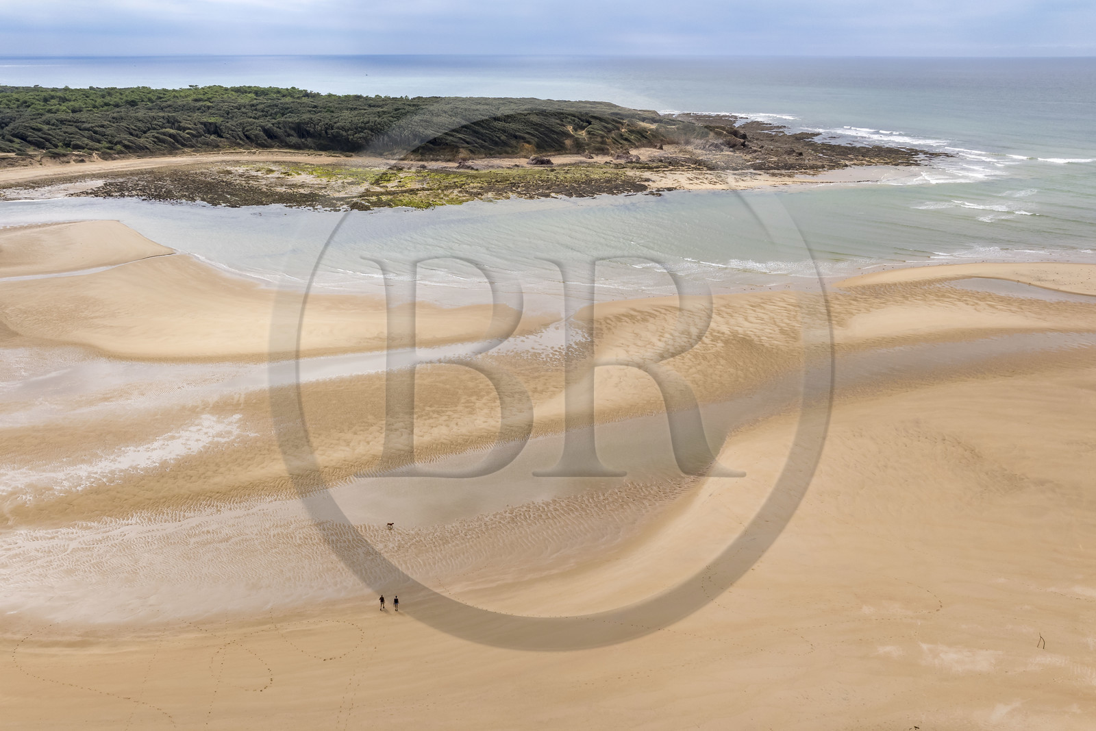 France, Vendée (85), Talmont-Saint-Hilaire, la Pointe du Payré, plage du Veillon et estuaire de la rivière Payré (vue aérienne)