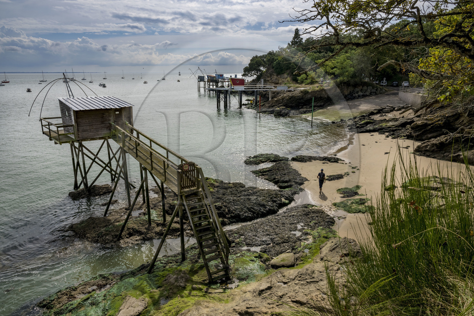 France, Loire-Atlantique (44), Estuaire de la Loire, Saint-Nazaire, plage de Trébézy, pêcheries de Gavy, cabanes de pêche traditionnelle au carrelet
