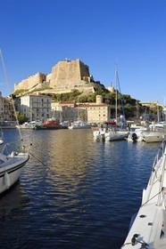 France, Corse du Sud, Bonifacio, the port overlooked by the Citadel in the upper town