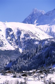 France, Haute Savoie, view of the Mont Blanc massif from the village of Saint Nicolas de Veroce