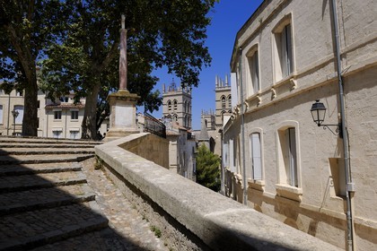 France, Hérault (34), Montpellier, centre historique, l'Ecusson, la place du Canourgue et la cathédrale Saint Pierre à l'arrière