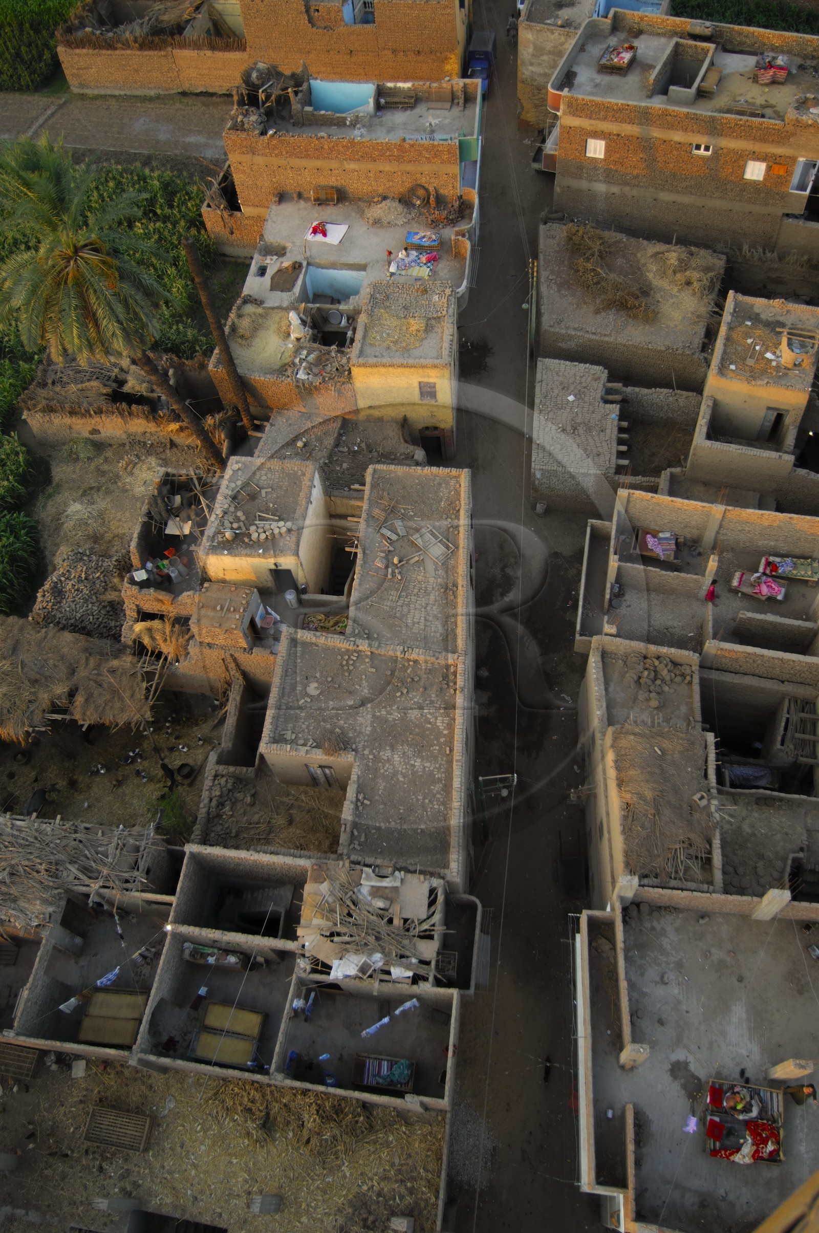 Egypt, Upper Egypt, Nile Valley, Luxor, a village of the West bank (aerial view)