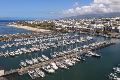 France, Reunion island (French overseas department), Saint Pierre, the marina and fishing port (aerial view)