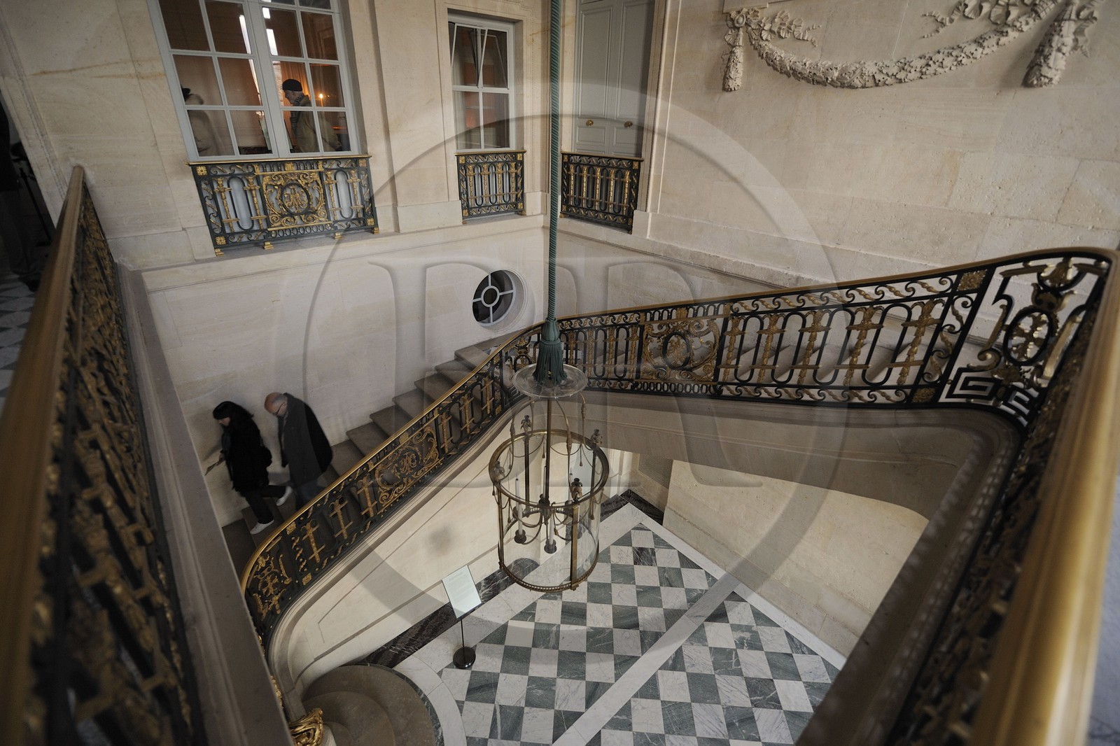 France, Yvelines, Chateau de Versailles, listed as World Heritage by UNESCO, Domaine de Marie Antoinette, the Petit Trianon, the big staircase with its wrought iron banister