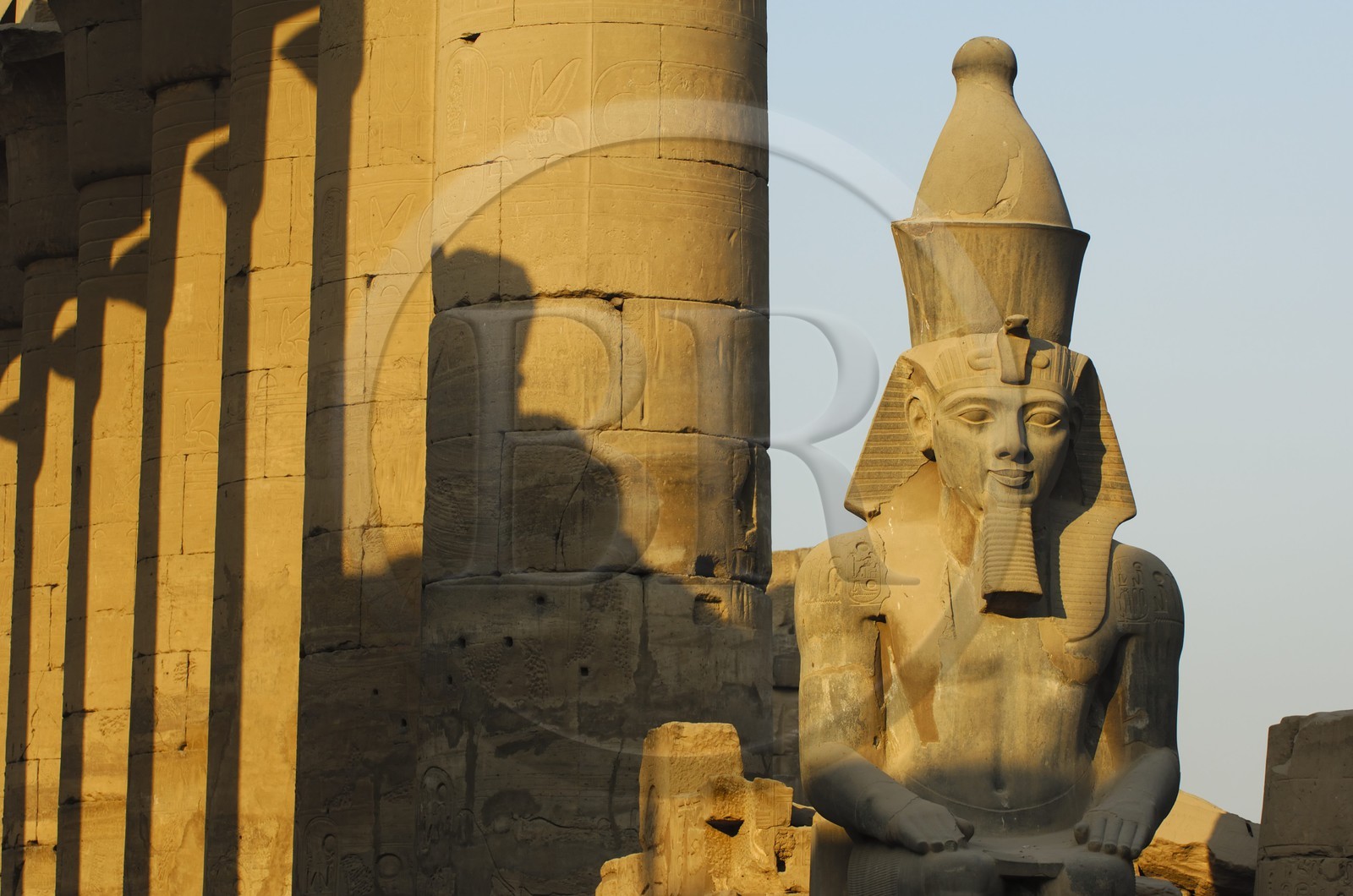 Egypte, Haute Egypte, vallée du Nil, temple de Louxor classé Patrimoine Mondial de l'UNESCO, cour de Ramses II