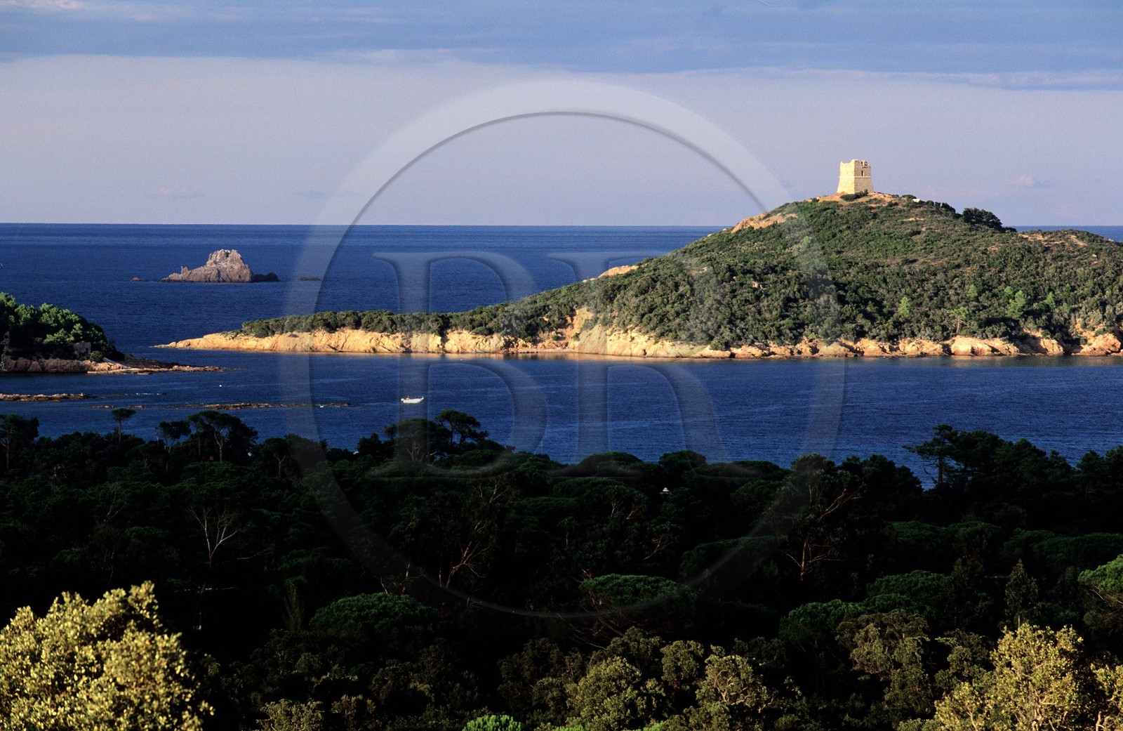 France, Corse du Sud, Genoese tower of Pinarellu island in the north of Porto Vecchio