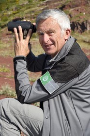 France, Alpes Maritimes, Mercantour Massif, L'Ilion, on the heights of the Gorges of Cians in red lutite soil, the park's ranger Jean Louis Cossa