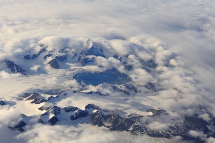 Norway, Svalbard, glacier in the southern region of Spitsbergen (aerial view)