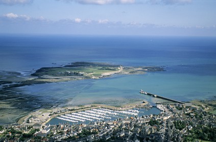 France, Manche, Cotentin, the Ile de Tatihou facing Saint Vaast la Hougue (aerial view)