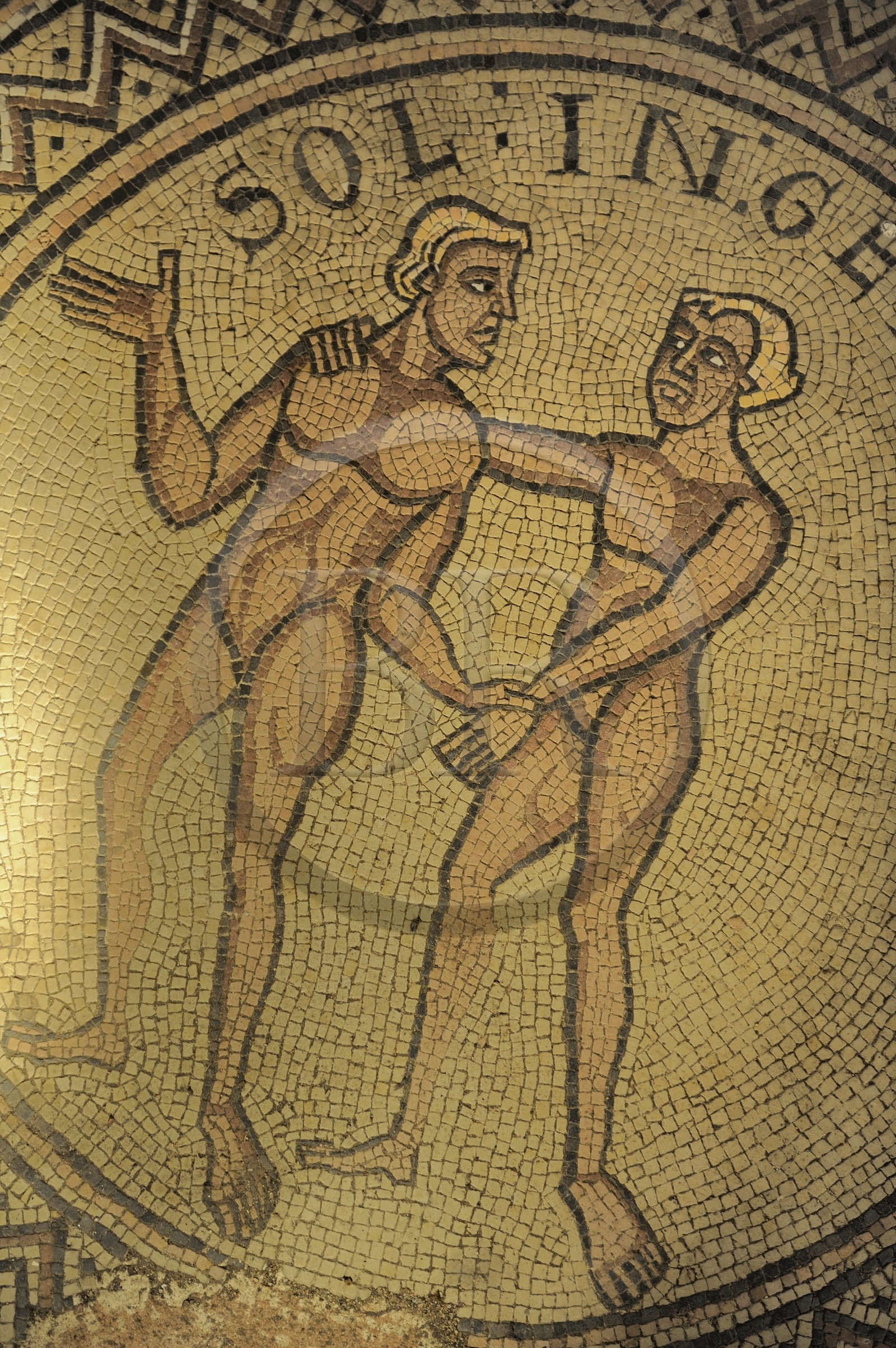 France, Saône et Loire (71), abbaye de Tournus, l'église Saint-Philibert, mosaïque du 12è s. dans le déambulatoire